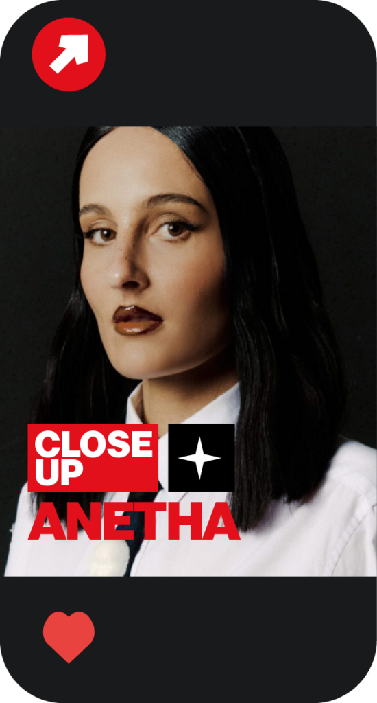 Post instagram intitulé "close up sur Anetha" pour la présenter et parler de sa carrière, à l'occasion de sa venue pour Red Light sur Montpellier.