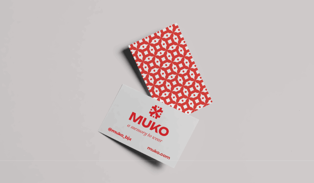 carte de visite pour la marque de bijoux muko